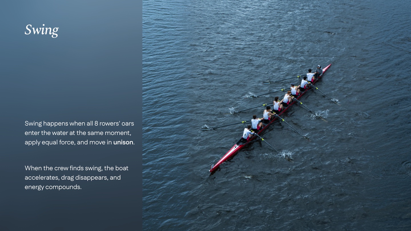 Slide — Swing: eight oars moving in unison